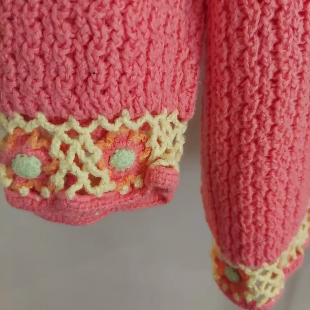 Christopher Banks XL Hand Crochet Sweater‎ Flower Boarder Fairy Cottagecore
